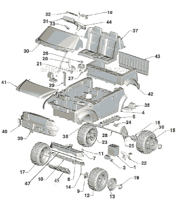 Page A Diagram and Parts List for L6348  Power Wheels Ride-On Cars